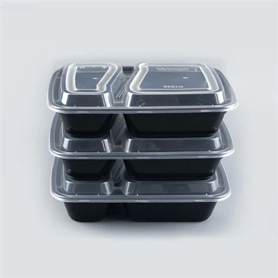 Melna taisnstūra vienreizējās lietošanas maltītes pagatavošanas pārtikas trauks