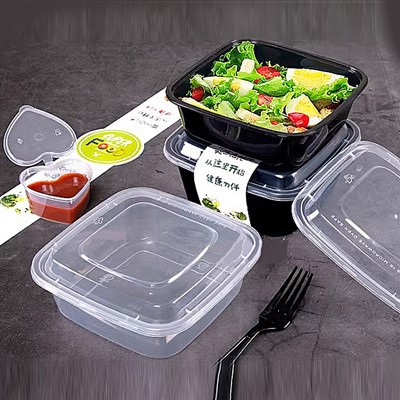 Kvadrātveida līdzņemšanai iepakoti salāti Viegls ēdiens ar vāku